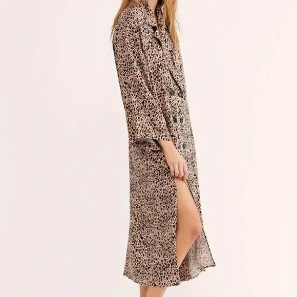 FREE PEOPLE DARIA MAXI SHIRT DRESS DUSTER JACKET LEOPARD ANIMAL PRINT Size Med - Picture 1 of 10